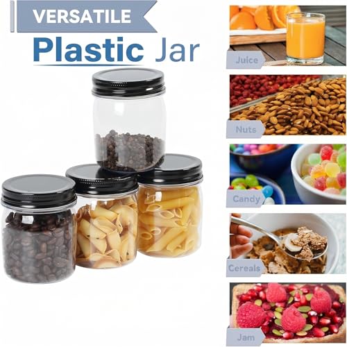 Black 8 oz Plastic Mason Jars with Lids - 24 Pack, Novelinks