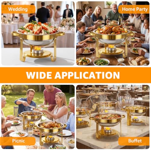 Gold 4-Pack 5QT Chafing Dishes for Buffet with Installation-Free Stands