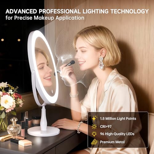Rechargeable 11.8x16.5 Inch Makeup Mirror with 3 Lights, 1X/10X Magnification - White