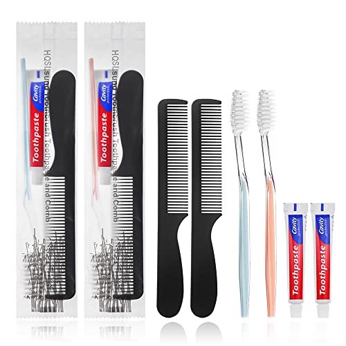 50 Pack Disposable Toothbrushes with Travel Toothpaste & Combs for Travel & Homeless Aid