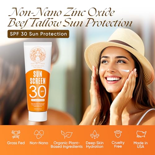 SPF 30 Mineral Sunscreen with Grass-Fed Beef Tallow - Reef Safe, Water Resistant 80 Min, Travel Size
