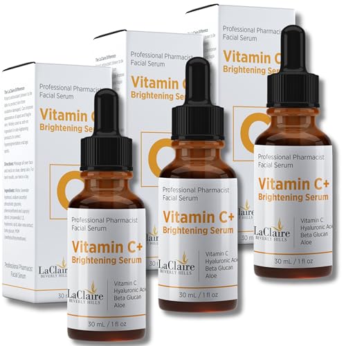 Vitamin C Serum 3-Pack with Hyaluronic Acid - Brightening Face Serum, 1 Fl Oz Each