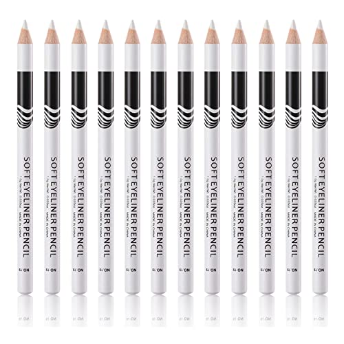 Go Ho 12 PCS White Eyebrow Eyeliner Pencils,White Eyeshadow Makeup Pen,Sweatproof Eye Highlighter Makeup Pencil,Long-lasting Nice Color Eye Brow Gel Pen,Brow Tint Sticks