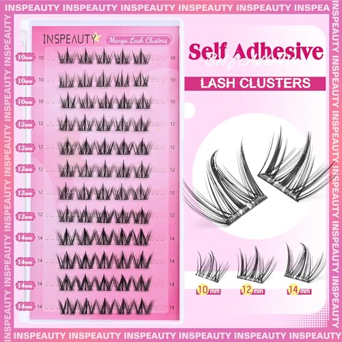 Self Adhesive Manga Eyelash Clusters Press-On Lashes No Glue Needed Pre Glued Eyelash Clusters Volume Anime Lash Clusters Individual Lashes by INSPEAUTY