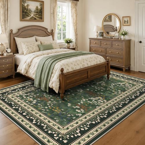 Dark Green HelloTree 6x9 Floral Vintage Boho Area Rug for Living Room