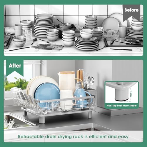 Stainless Steel Dish Drying Rack for Kitchen Counter, Grey Silver, 13''W x 17''L
