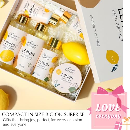 ArioseMonde Lemon Gift Basket for Women - Spa Self Care Kit, 8pcs