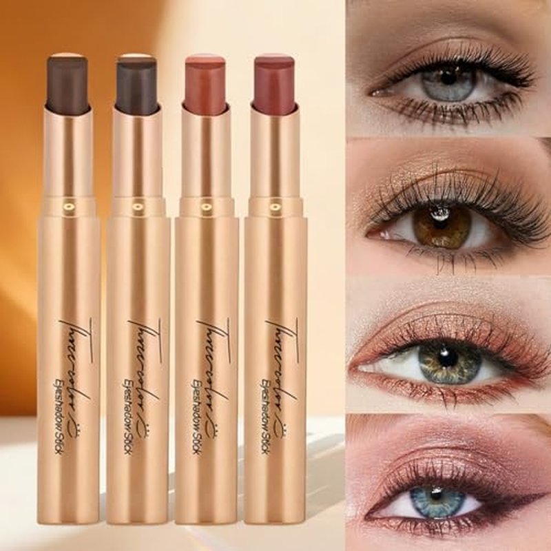 3 Colors Cream Eyeshadow Stick, Silky Smooth Long Lasting Waterproof Eye Shadow Makeup Stick, Easy Application Matte Finish Eyeshadow Pencil - 01 Matte Earth