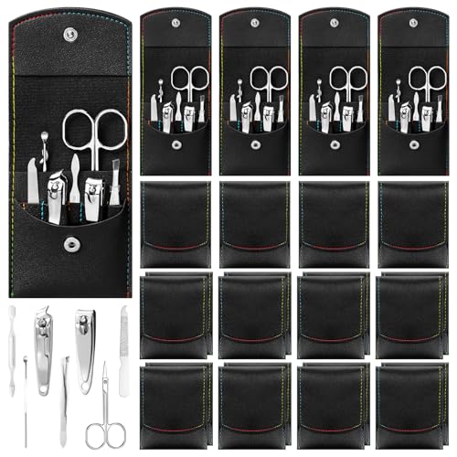 24 Pack Nail Clipper Set Manicure Pedicure Kit 7-in-1 Travel Case Black