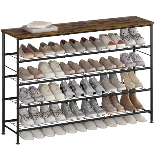 5-Tier Extra Long Shoe Rack Organizer Storage for Closet Entryway Black+Rustic Brown