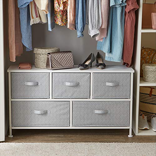 Amazon Basics Extra Wide White Fabric 5-Drawer Closet Storage Organizer with Grey Drawers