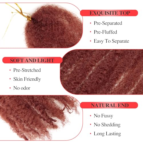 QRHSUKA 18 Inch Ginger Marley Twist Braiding Hair - 8 Packs Afro Kinky Curly Extensions