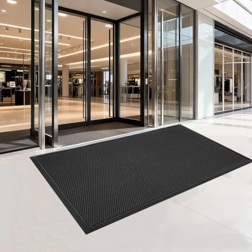 Black 4' x 6' Commercial Rubber Entrance Mat - Heavy Duty Indoor Outdoor Door