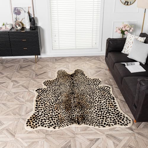 Multi Leopard Faux Fur Area Rug 5.2ft x 6.5ft - Cheetah Print Animal Print