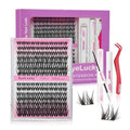 Lash Clusters Kit | 0.05mm Wispy Eyelash Clusters (9-16mm D Curl) Flora lash clusters| Wide Span DIY Eyelash Extension Kit Spiky Cat EyeLashes | Fairy Manga Fluff Lashes |Ultra-Thin Black Band