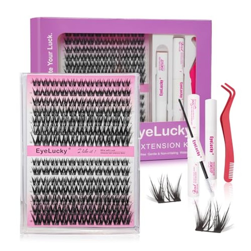 Lash Clusters Kit | 0.05mm Wispy Eyelash Clusters (9-16mm D Curl) Flora lash clusters| Wide Span DIY Eyelash Extension Kit Spiky Cat EyeLashes | Fairy Manga Fluff Lashes |Ultra-Thin Black Band