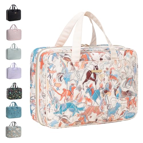 Everfun Hanging Toiletry Bag for Travel, 12x9x4.5 inch Large Capacity Cosmetic Organizer with Leakproof Wet/Dry Compartment, Waterproof Dopp Kit Toiletries Bag for Women Animal lmprint