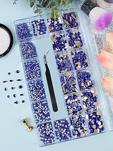 EBANKU Blue Nail Gems Rhinestones Kit 3100pcs for Nail Art & Crafts - Variation B