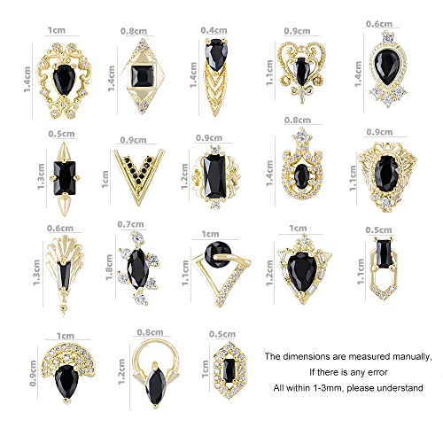 Nail Charms and Gems Set - Gold Copper Zircon Multiple Shapes 18 Pieces