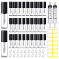 AMORIX 50PCS Mini Lip Gloss Tubes with Wand 1.2ml Empty Containers Clear Refillable Travel Lip Balm Bottles for Samples with 5ml Syringes DIY Lip Gloss Base + Tag Labels Stickers (Black)