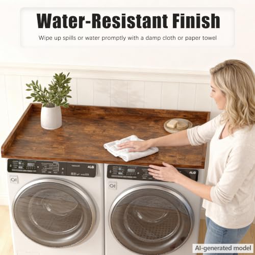 Piskyet 54 x 27.5-Inch Rustic Brown Wooden Washer Dryer Countertop, 2.5" Thickness