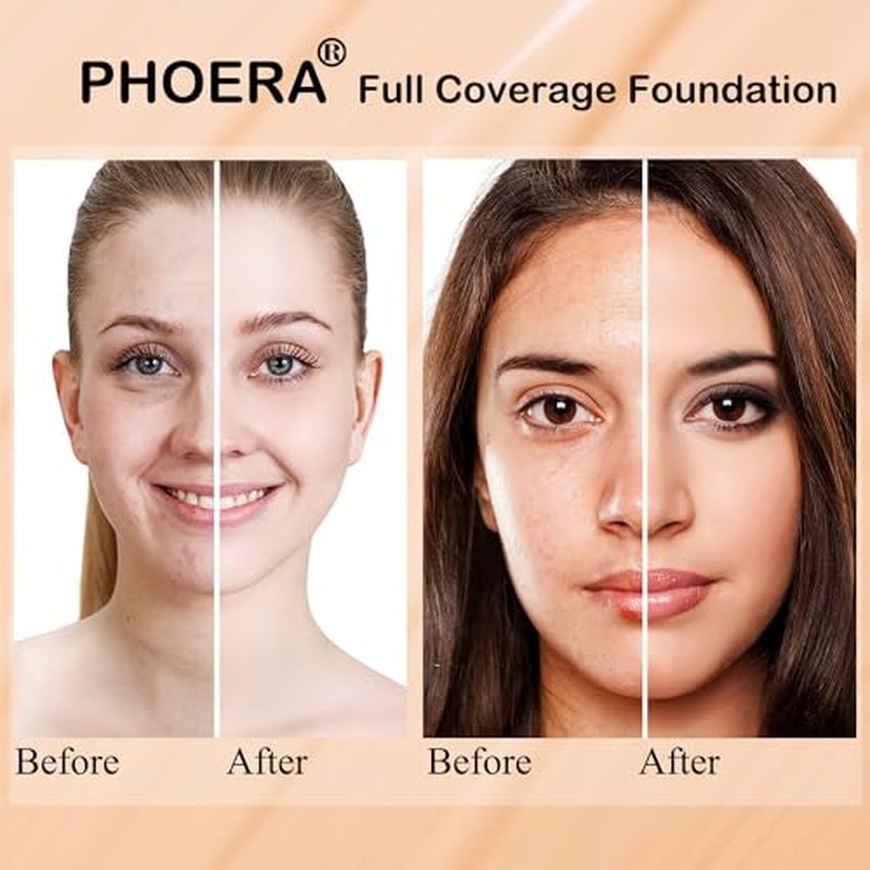 Hilareco PHOERA Foundation,3 PCS Contour Stick Makeup Kit,Shades with Highlighter Stick,Blush Stick and Bronzer Contour (104+Light-Medium Contour/Buff Beige+#02,#10,#12)