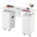 Manicure Table Nail Tech Desk with Electric Dust Collector, Nail Table Station w/Charging Socket, 4 Drawers, Lockable Wheels & 2 Wrist Rests – Professional Nail Station for Salon & Home, Snowy White