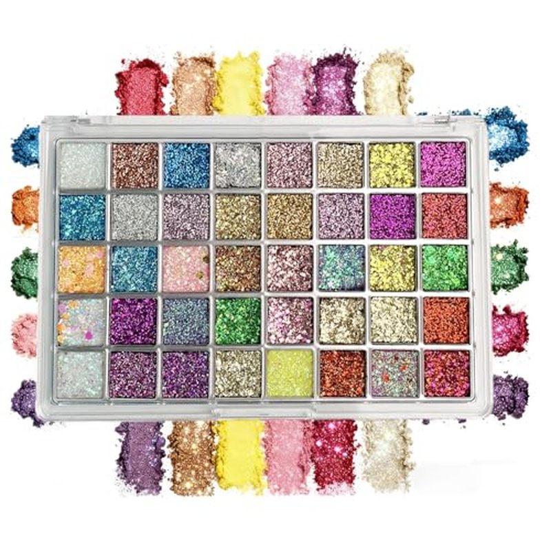 K'APEINE Glitter Eyeshadow Palette-Ultra Shimmer Makeup Palette Eye Shadow Chunky & Fine Pressed 40 Colors Highly Pigmented Eye Shades Long Lasting Waterproof for Face Body