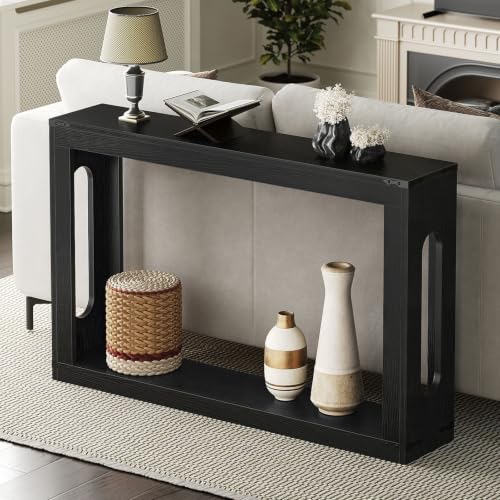 Farmhouse Console Table Black 47.2 Inch Wooden Sofa Entryway Table with Storage