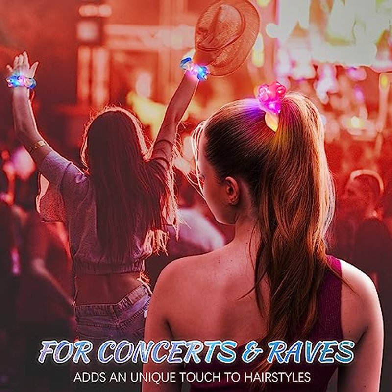 8 Pcs LED Scrunchies for Women - Scrunchy, Light Up Scrunchies for Girls, Colorful Yarn Hair Tie Multi Light Modes, Glow in the Dark Hair Accessories for Christmas Rave Party (#01)