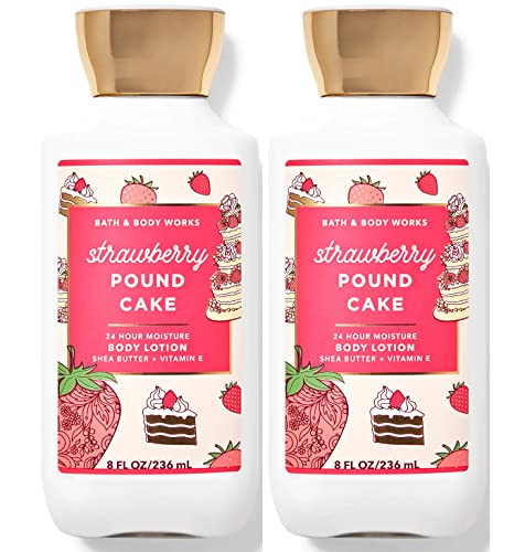 Bath & Body Works Strawberry Pound Cake Body Lotion Set - 2 Pack, Nourishing Moisture, 8 Oz Each
