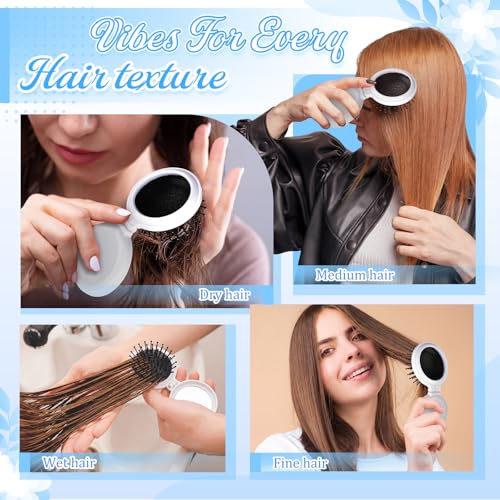 Mini Folding Hair Brush with Mirror - Portable Travel Comb for Men Women (White, 120 pcs)