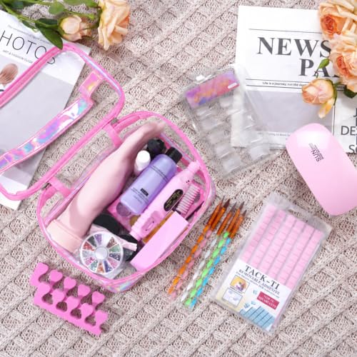 Pink Nail Kit for Beginners with Practice Hand & Storage Gift Bag