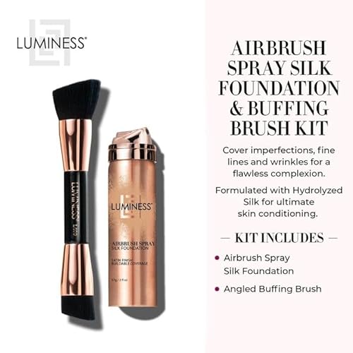 LUMINESS Face Time All In One Makeup Kit - Includes Face Palette, Airbrush Foundation, and Makeup Brush - Long-Wearing, Silky, Soft, Easy to Blend, 3-PC Make Up Set (03 - Light Medium)