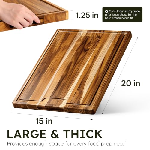 20 x 15 Inch Teak Cutting Board with Juice Groove - Butcher Block for Meat & Kitchen Prep
