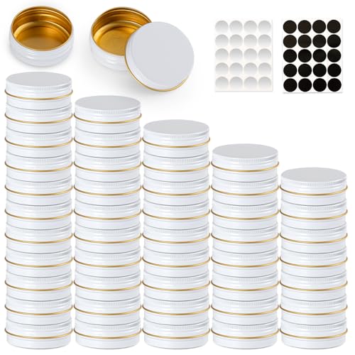 White and Gold 1 oz Metal Lip Balm Tins Set - Leak-Resistant Aluminum Containers, 48 Pack