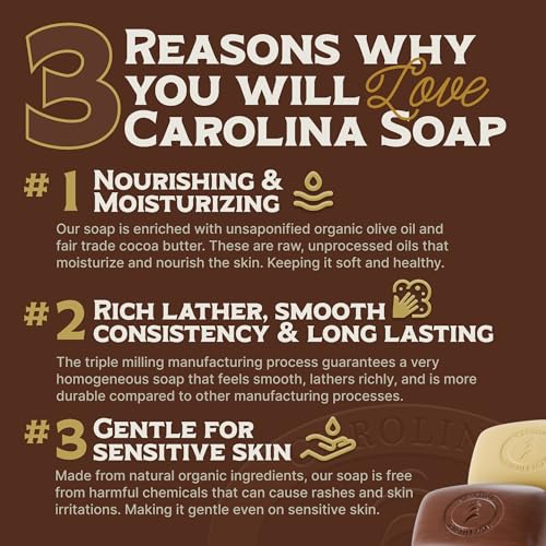 Carolina Castile Unscented Liquid & Vegan Unscented Bar Soap - Vegan & Pure Organic Soap Concentrated Non Drying All Natural Formula - Soap Bars with Organic Cocoa Butter and Olive Oil