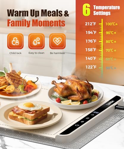 Off White 36x15 Inch Food Warming Mat with Child Lock & Fast Heat