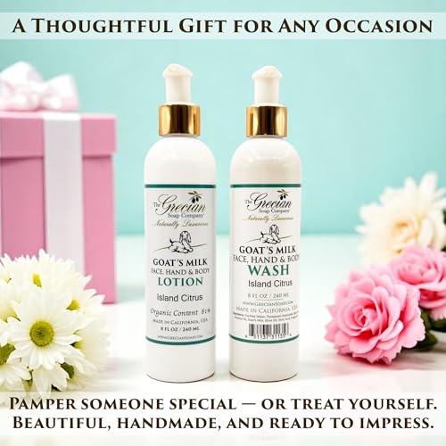 Goat Milk Body Lotion & Face & Body Wash Set - Island Citrus Scent, 8oz Each