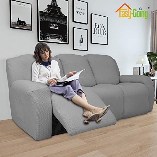 Easy-Going 8-Piece Recliner Couch Slipcover - Light Gray, Fits 60-82 Inch