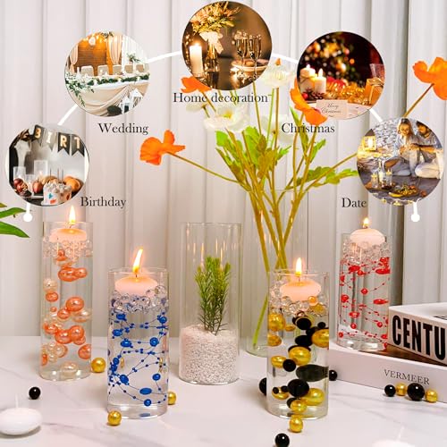 UDU 16 Pack Set of 4-10 Inch Clear Glass Cylinder Vases with Floating Candles for Wedding & Home Decor