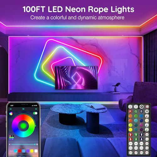 AILBTON 100FT RGB LED Neon Rope Lights - Waterproof Outdoor Flexible Strip with App/Remote, Music Sync, Multiple Modes