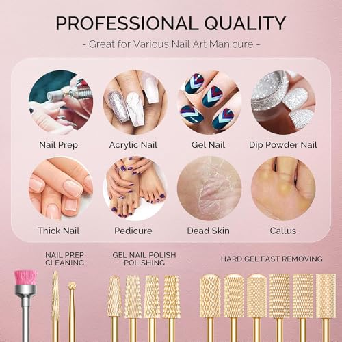 GLIX 13-Piece Gold Nail Drill Bits Set for Acrylic & Gel Removal - Ambidextrous