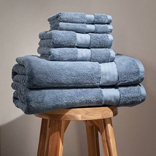 Organic Cotton Bath Towel Set of 6 - Dark Blue - Hotel Quality 700 GSM