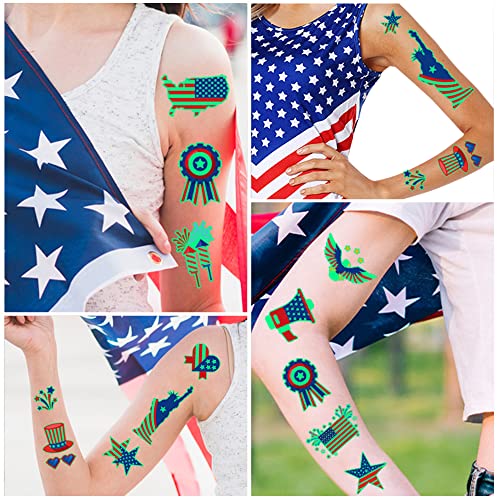 70PCS 4th of July Decorations Temporary Tattoos£¬Red White and Blue Party Supplies£¬Fourth of July Glow in The Dark Sticker Patriotic Party Decorations Favors Supplies Independence Day Memorial Day Decorations