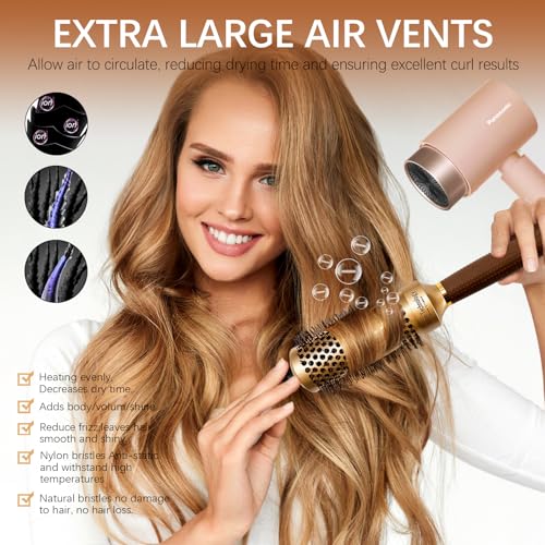 Gold 5-in-1 Ceramic Ionic Round & Paddle Hair Brush Set for Styling & Volume - Includes Section Clips