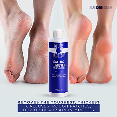 Blue Cross Hydrating, Moisturizing, Strengthening Cuticle Remover Oil with Lanolin + Extra Strength Callus Remover Gel for Heel or Feet, 16 oz each, 2 pack Bundle