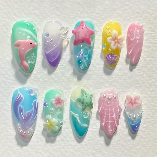24Pcs Gold Star Press on Nails Medium Almond French Tip Fake Nails with Cloud Gilding Design Nude Pink Full Cover Artificial Glue on Nails Glossy False Nails Cute Stick on Nails for Women DIY Manicure
