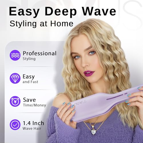 NOVUSPRO 1.4-Inch Hair Waver & Curling Iron for All Hair Types, Ionic Heat Styling Tool