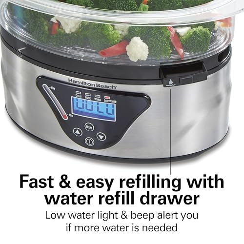 Electric Food Steamer and Rice Cooker 2-Tier 5.5 Qt Black & Stainless Steel - Stackable